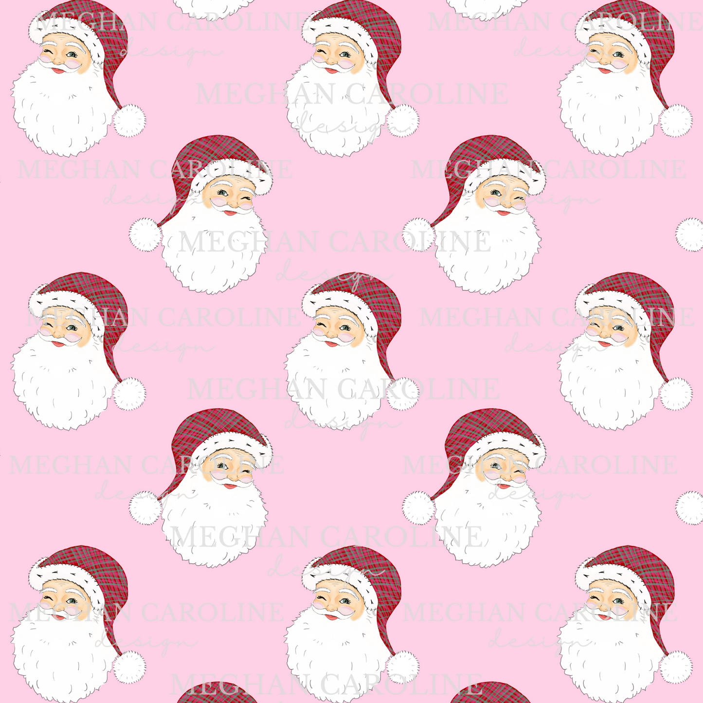 Santa with Red Gingham Hat - Pink