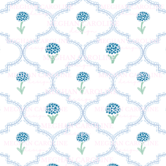 Blue Floral - White Background