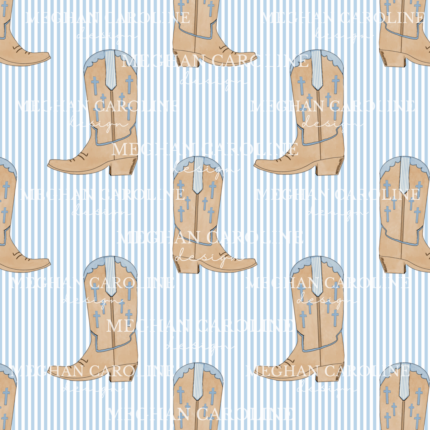 Cowboy Boots - Blue Seersucker