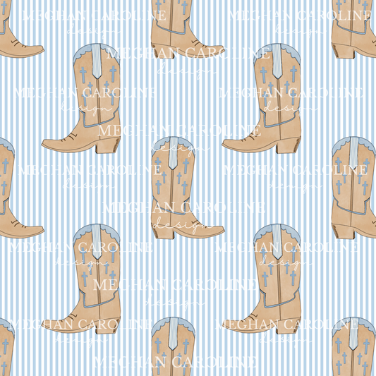 Cowboy Boots - Blue Seersucker