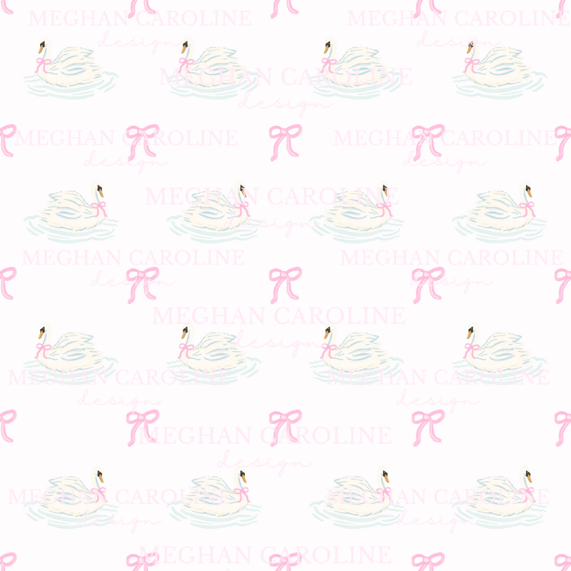 Blue Swans with Pink Bows - Cream