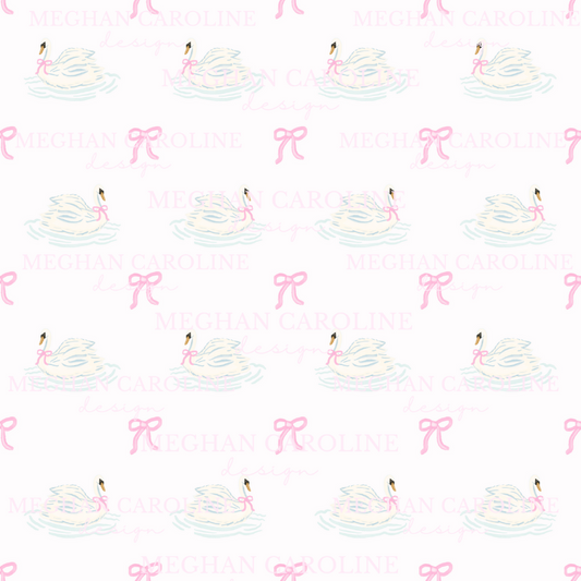 Blue Swans with Pink Bows - Cream