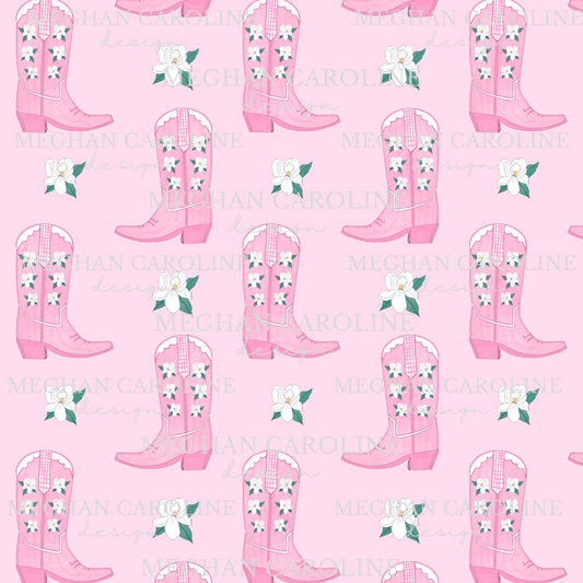 Cowgirl Boots with Magnolias - Pink
