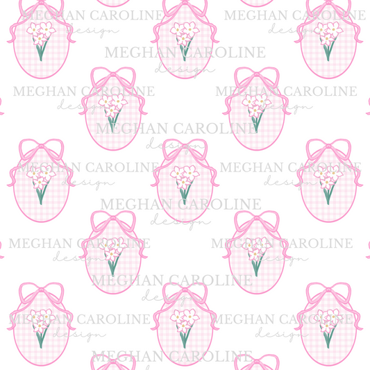 White Flowers - Pink Gingham
